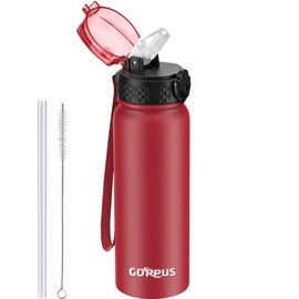 GOPPUS 600ml/20oz Stainless Steel Water Bottle with Straw Insulated Sports Bottle Cold Flask with Straw Double Walled Flip up Metal Water Bottles Leakproof Water Bottle for Gym Sports