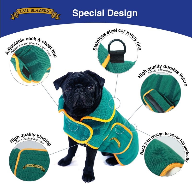 TAIL BLAZERS™ Quality Dog Drying Coat Keeps Dog Warm After