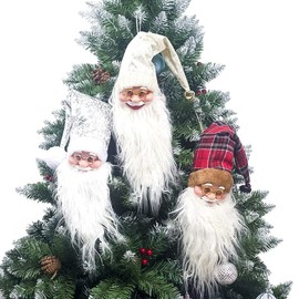 Small Size Christmas Tree Topper Santa Claus With Long Silver Hat Christmas Decorations for Holiday Xmas Trees Ornament with Poseable Arms Party Supplies