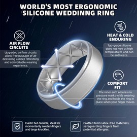 Egnaro Inner Arc Ergonomic Breathable Design, Silicone Rings Mens with Half Sizes, 7 Rings / 6 Rings / 5 Rings / 4 Rings / 1 Ring Rubber Wedding Bands, 8.5mm Wide-2mm Thick