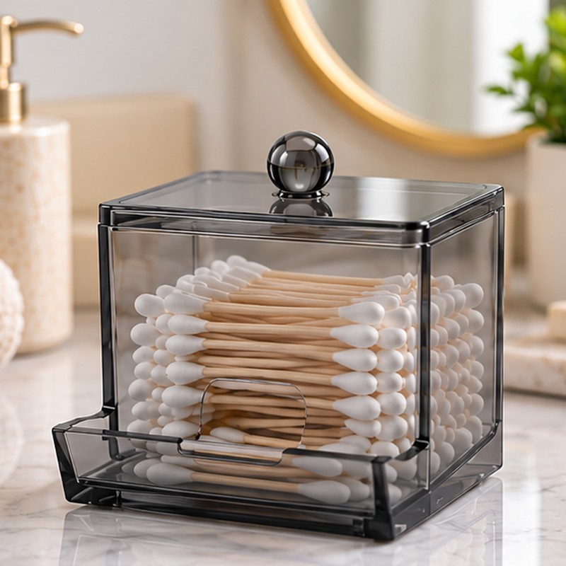 Clear Cotton Swab Holder for Bathroom Storage – Reusable Plastic