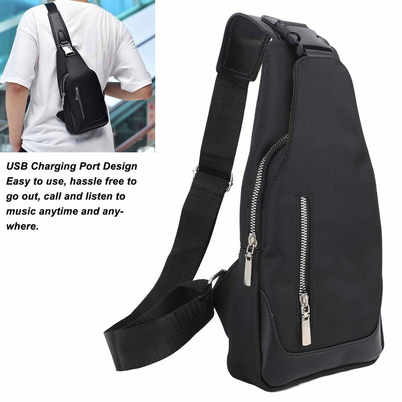 Small Chest Bag Black Color Oxford Fabric Sling Backpack with
