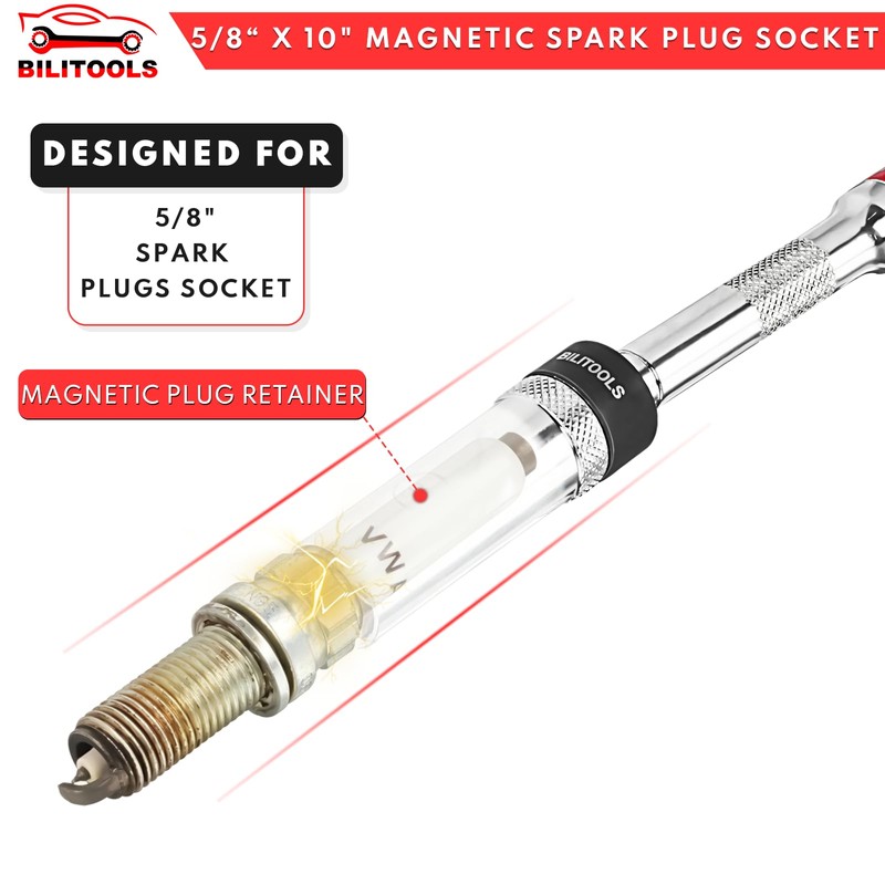 BILITOOLS 5/8-inch Magnetic Spark Plug Socket Swivel Thin Wall Spark
