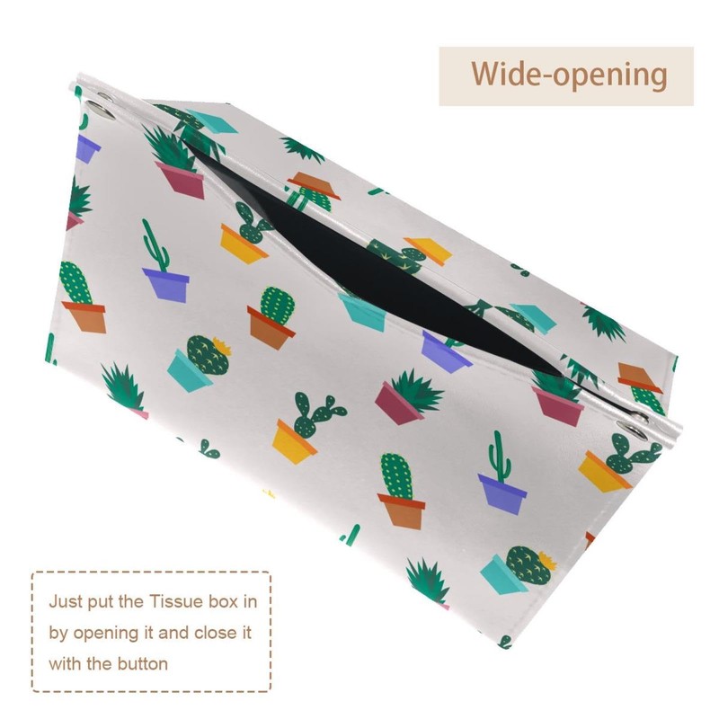 2 Pack Tissue Box Cover Holder, Cactus Flowers Rectangle Leather