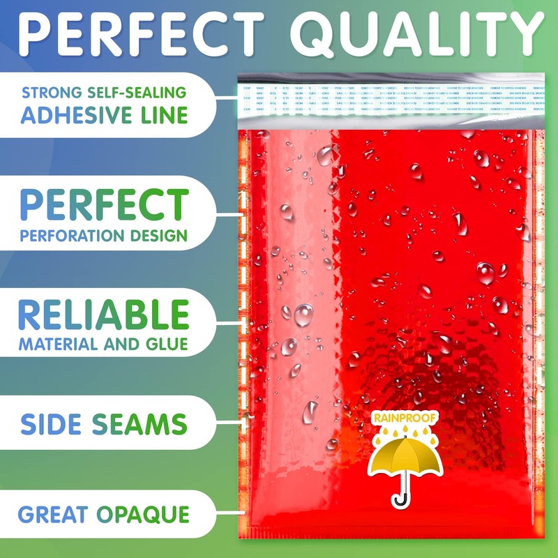 Amiff Hot Red Metallic Bubble Mailers 8.5 x 11 inch.