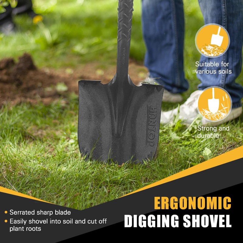 HANTOP Heavy Duty Round Point Digging Shovel with Long Fiberglass