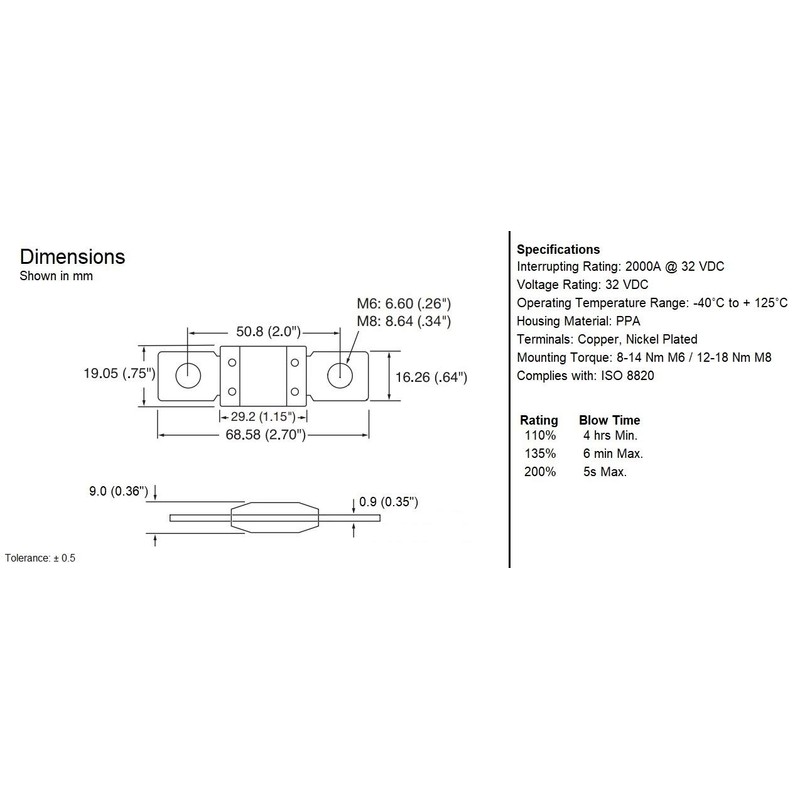 MEGA/AMG Fuse 50 Amp, 32V, 298 Series, Time Delay, Bolt