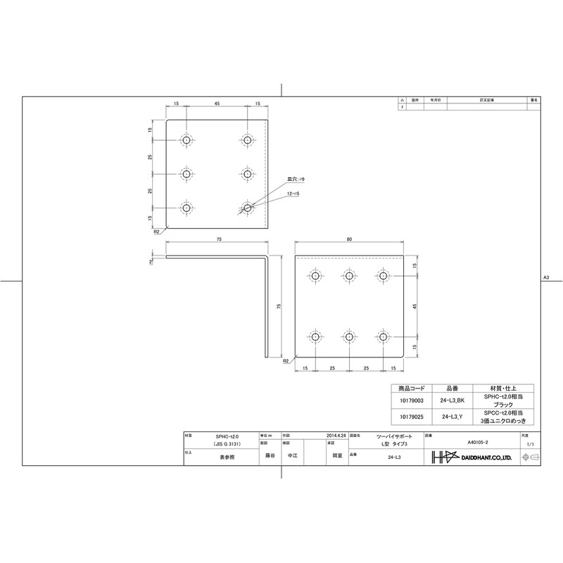DAIDOHANT 24L-3-BK 10179003 2 x 4 Support Bracket, Reinforcement Hardware,