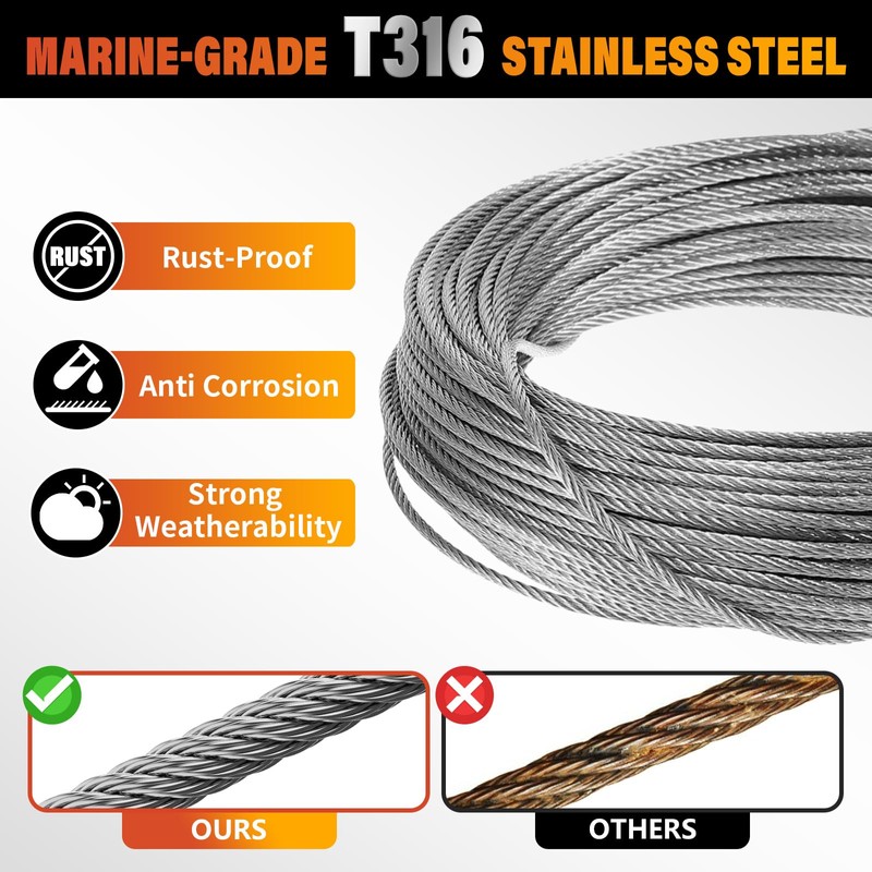 CELYND Stainless Steel Cable for Railing - 100FT 1/8" T316