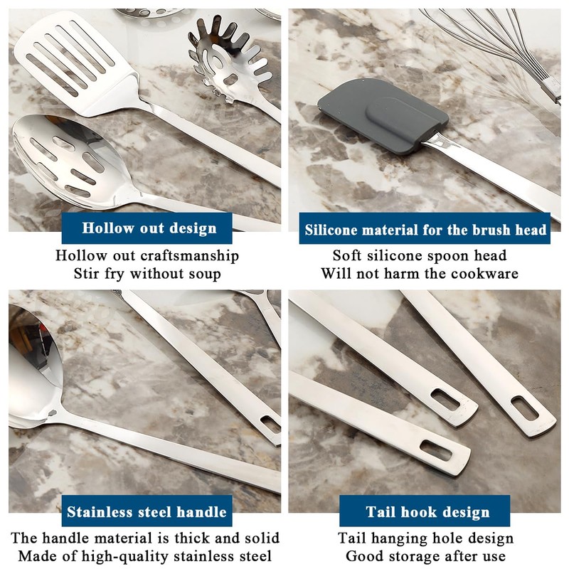 ReaNea Kitchen Cooking Utensils Set 26 Pieces, Stainless Steel Heavy
