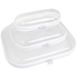 Homaisson 3 PCS Clear Hard Shell Zipper Case, 3 Sizes Zippered Cases for Travel and Storage, Clear Hard Case with Dual Zipper, Organizer Pouches for Travel, S+M+L