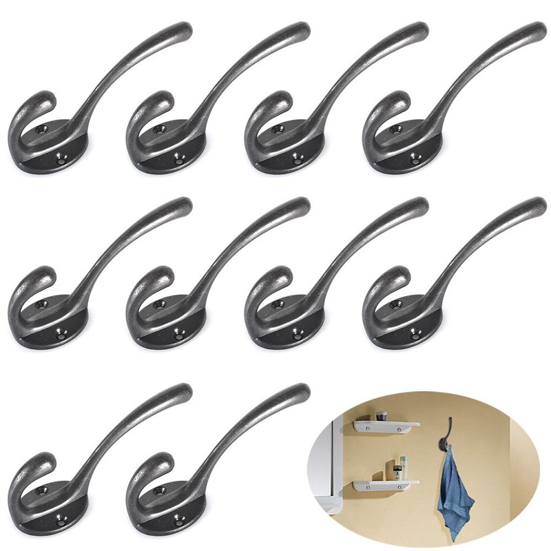 10X CLASSIC ANTIQUE INDUSTRIAL STYLE DOUBLE COAT HOOK CAST IRON