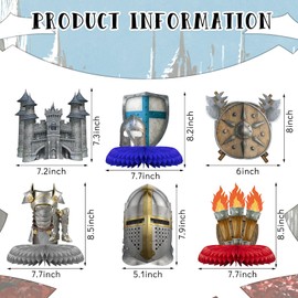 10 Pieces Knights Decorations Knight Birthday Party Supplies Medieval Honeycomb Centerpieces Castle Table Centerpieces Medieval Table Topper Centerpieces for Medieval Party Supplies