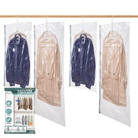 Napzzzz Hanging Vacuum Storage Bags, Space Saver Bags for Clothes, 4 Pack (2 Long, 2 Short), Premium Vacuum Sealer Bags for Clothing, Suits, Jacket, Dress Garments, and Coats, Clothes Compression Storage Bags