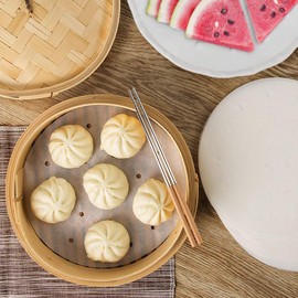 100pcs Air Fryer Liners, Vancens 7.5 inches Bamboo Steamer Liners, Premium Perforated Parchment Steaming Papers, Non-Stick Steamer Mat, Perfect for 3.5 & 3.7QT Air Fryers/Baking/Cooking