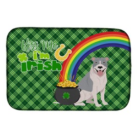 Caroline's Treasures WDK4734DDM Blue and White Pit Bull Terrier St. Patrick's Day Dish Drying Mat Absorbent Dish Drying Mat Pad for Kitchen Counter Dish Drainer Mat for Countertop, 14 x 21", Multicolo