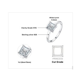 JewelryPalace Princess Cut 1ct Cubic Zirconia Solitaire Engagement Rings for Her, 14K White Gold Plated 925 Sterling Silver Promise Ring for Women, Simulated Diamond Wedding Ring Jewellery Sets N
