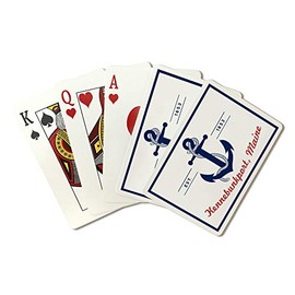 Kennebunkport, Maine - Blue and White Anchor - Red Font 106300 (Playing Card Deck - 52 Card Poker Size with Jokers)