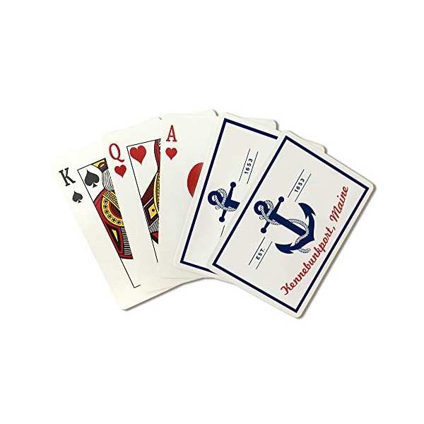 Kennebunkport, Maine - Blue and White Anchor - Red Font