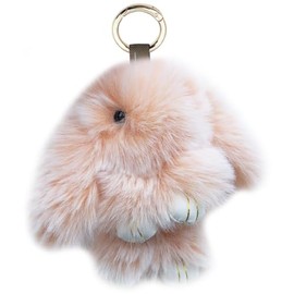 Xsclpomddy Plush Bunny Keyring Pom Poms Bag Charm Handbag Car Key Plush Pom Pom Decoration, Han Gray Pink
