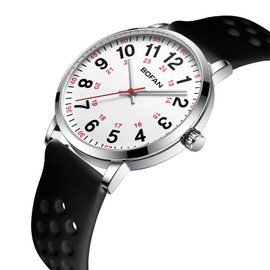 BOFAN Nurse Watch for Nurse,Medical Professionals,Students,Doctors with Easy to Read Dial,Second Hand and 24 Hour,Soft and Breathable Black Silicone Band,Water Resistant