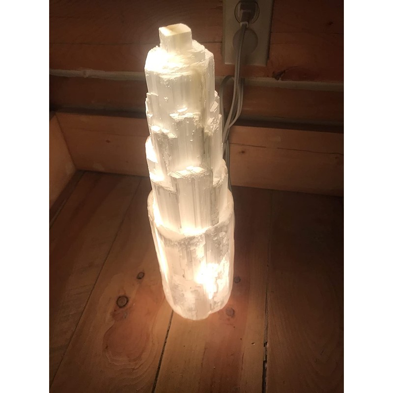16" Extra Large Selenite Tower Lamp White Natural Crystal Light
