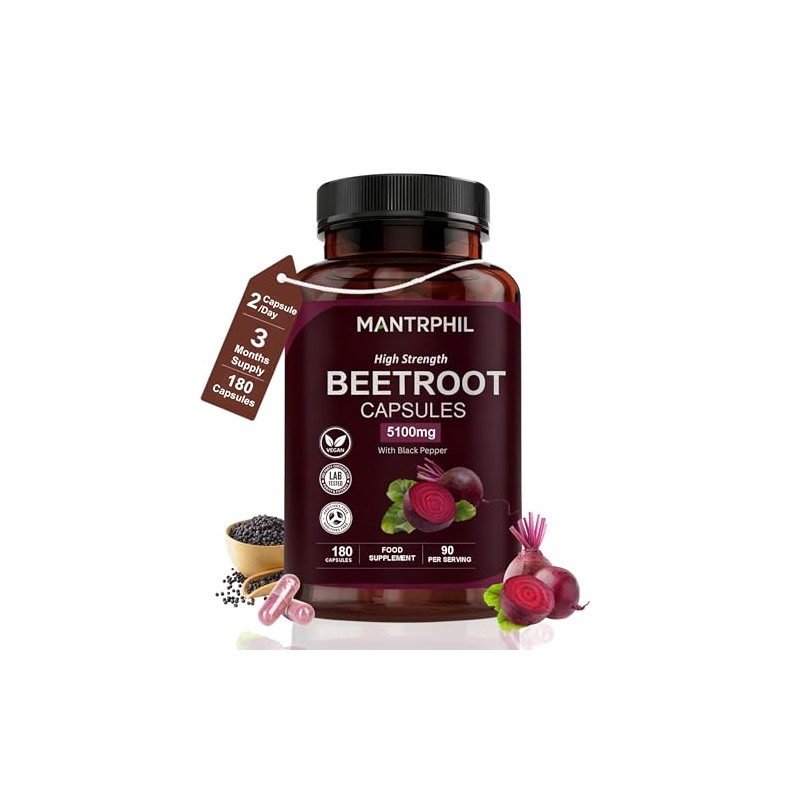 Beetroot Capsules 5100mg – High Strength Beetroot Supplement with Black