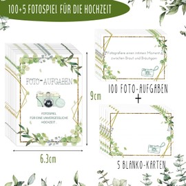 Wedding Photo Tasks - Interactive Wedding Game with 100 + 5 Photo Tasks - Photo Game Wedding, Wedding Games for Guests - Perfect for Wedding Photos & Photo Box Accessories Wedding Decoration (a)