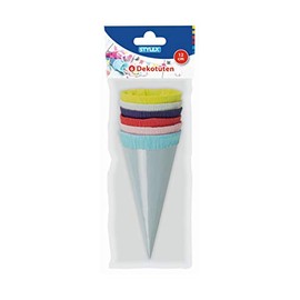 Small School Cone Decoration, Colourful, Height 12 cm, Top Diameter 4 cm, 12cm