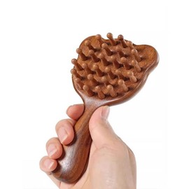 Meridian Massage Comb,Sandalwood Wooden Comb for Scalp Stimulation & Hair Growth, Anti-Static Handheld Comb with Kitty Design, Wood Combs for Men Women All Ages