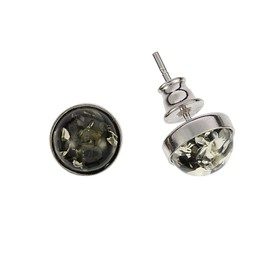 Artisana Jewellery Amber Earrings Round Green Stud Earrings 925/000 Sterling Silver Rhodium-Plated, Rhodium-plated 925/000 sterling silver Baltic Amber, Amber