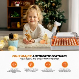 Ouluu 56 Egg Incubator, Automatic Turning & Smart Temp/Humidity Control, Built-in Candler, Plus Hatching Guide – for Chicken, Duck, Quail, Goose, Parrot, Pigeon, Ideal for Farm, Home, Lab, Classroom