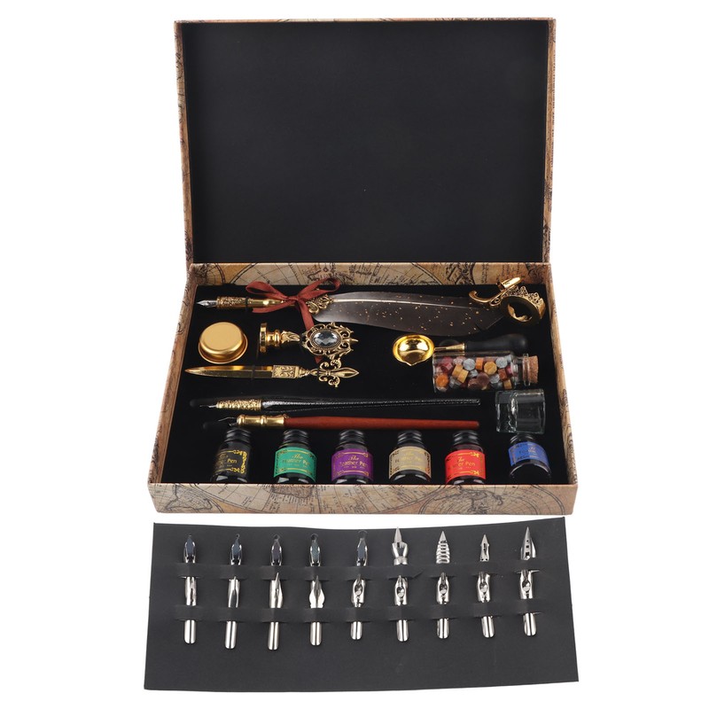 Feather Pen Set European Style British Retro Lacquer Stamp Dipped