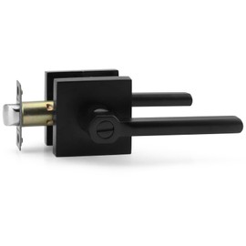 ANNFUZ Privacy Lever Door Handle Without Key,Square Easy to Open Keyless Locking Lever Set [for Bedroom Bathroom] Reversible for Left Right Interior Doors Heavy Duty Finish(Privacy, Matte Black)
