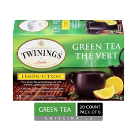 Twinings Green Tea and Lemon Individually Wrapped Tea Bags | Fresh & Uplifting | 20 Count (Pack of 6)