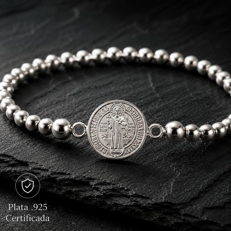 TClaudia Pulsera San Benito Plata 925 con Esferas para Mujer