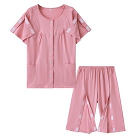 Siomlana Women's Tear away Surgery Recovery Suit, Fully Open Post Surgery Suit, Paralyzed Bedridden Patient Clothing,Comfortable Suit for Fracture or Surgery Patients(Pink,M)