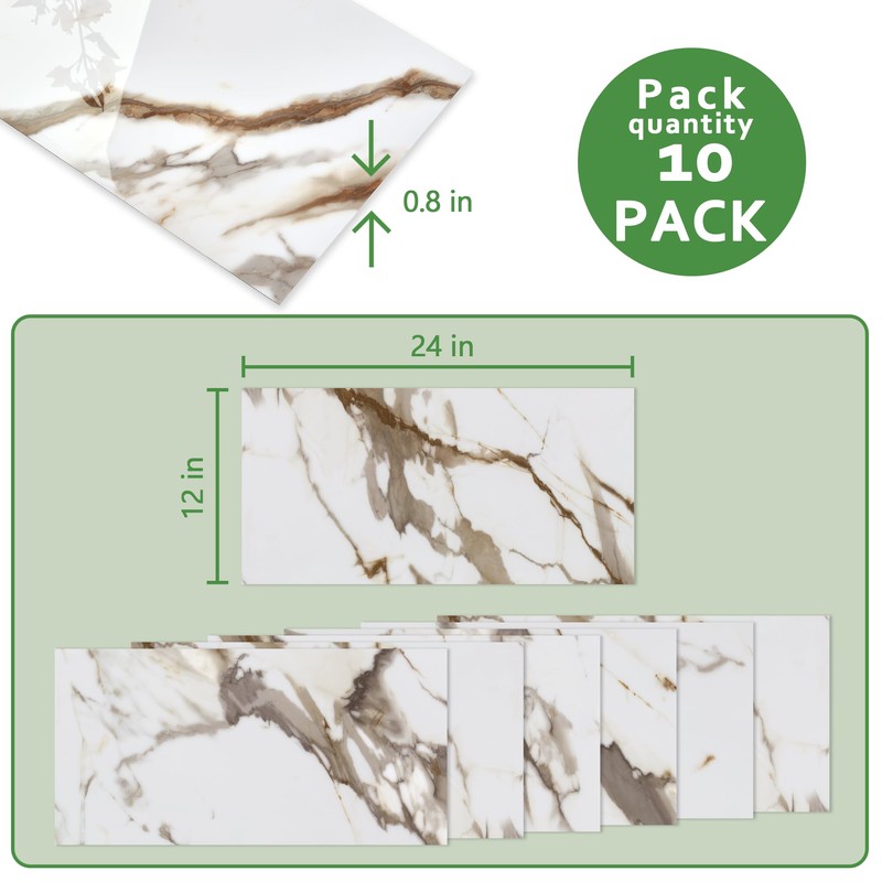 10-Sheet Subway Peel and Stick Backsplash, 12" x 24" Glossy