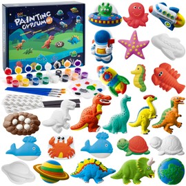 Juboury Kids Arts and Crafts Plaster Painting Craft Kit Art Set - Painting Your Own Space Dinosaurs & Marine Life Figurines - Ceramic Painting Kit for Kids, Girls, Boys, Toddlers