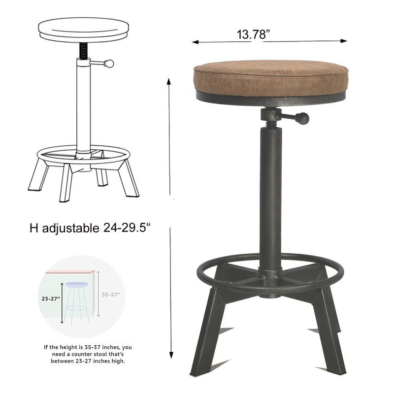 Diwhy Industrial Vintage Bar Stool, PU Seat Counter Stool, Height