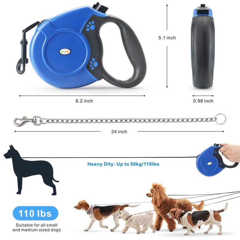 Idepet Heavy Duty Retractable Dog Leash for Small and Medium
