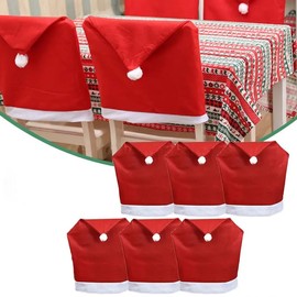 izosen Set of 6 Christmas Chair Covers, Red Santa Hat Chair Back Cover for Christmas Dining Room Restaurant Non-Woven Fabrics Christmas Party Chair Covers Decor