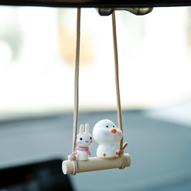 YGMONER Super Cute Swing Chick Mirror Hanging Car Interior Accessories (Chick and Bunny)