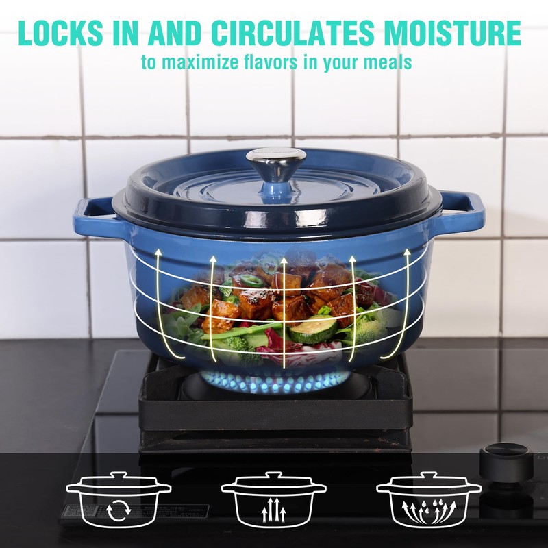 HAUSHOF 5.3QT Enameled Cast Iron Dutch Oven with Lid, Non-Stick