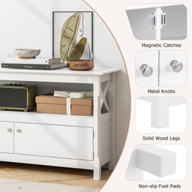 Giantex TV Stand with Power Outlet for TVs up to 50 Inch, Entertainment Center with 2-Door Cabinet, Storage Shelf, 2 Cable Holes, Modern Media Console Table for Living Room, Bedroom, TV Cabinet, White