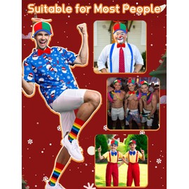 6 Pcs of Propeller Hat Adult, Tweedle Dee and Tweedle Dum Costume Include 2× Adjustable Elastic 2 × Y Back Style Suspenders and Adjustable Bow Tie for Adult Men Women
