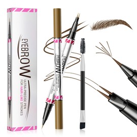 Microblading Eyebrow Pen - Magic 2-In-1 Eyebrow Pencil - Eye Brow Pencil with Double-Ended Eyebrow Brush - Smudgeproof Waterproof Eyebrow Pen Create Natural Hair-Like Brows(Dark Brown)