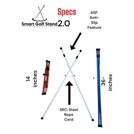 SMART GOLF STAND Golf Cart Bag Stand Attachment Foldable Legs Only with STEEL ROPE CORD. Turns your Cart Bag into a Stand Bag to prevent Bag falls & Club Damage. Attachable Golf Bag Accessories, Black-Aluminum