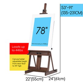 MEEDEN Art Painting Easel, Beech Wood Studio Easel 53" to 91" H, Holds Canvas Up to 78", Large Professional H-Frame Easel Stand with Storage Tray, Adjustable Floor Easel for Artists & Adults, Walnut