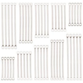 SUNNYCLUE 1 Box 150Pcs 5 Size Bar Link Charm Iron Earring Bar Connectors 2 Hole Stick Strip Long Vertical Rectangle Blanks Pendants for Jewelry Making Charms Findings Accessory, Silver